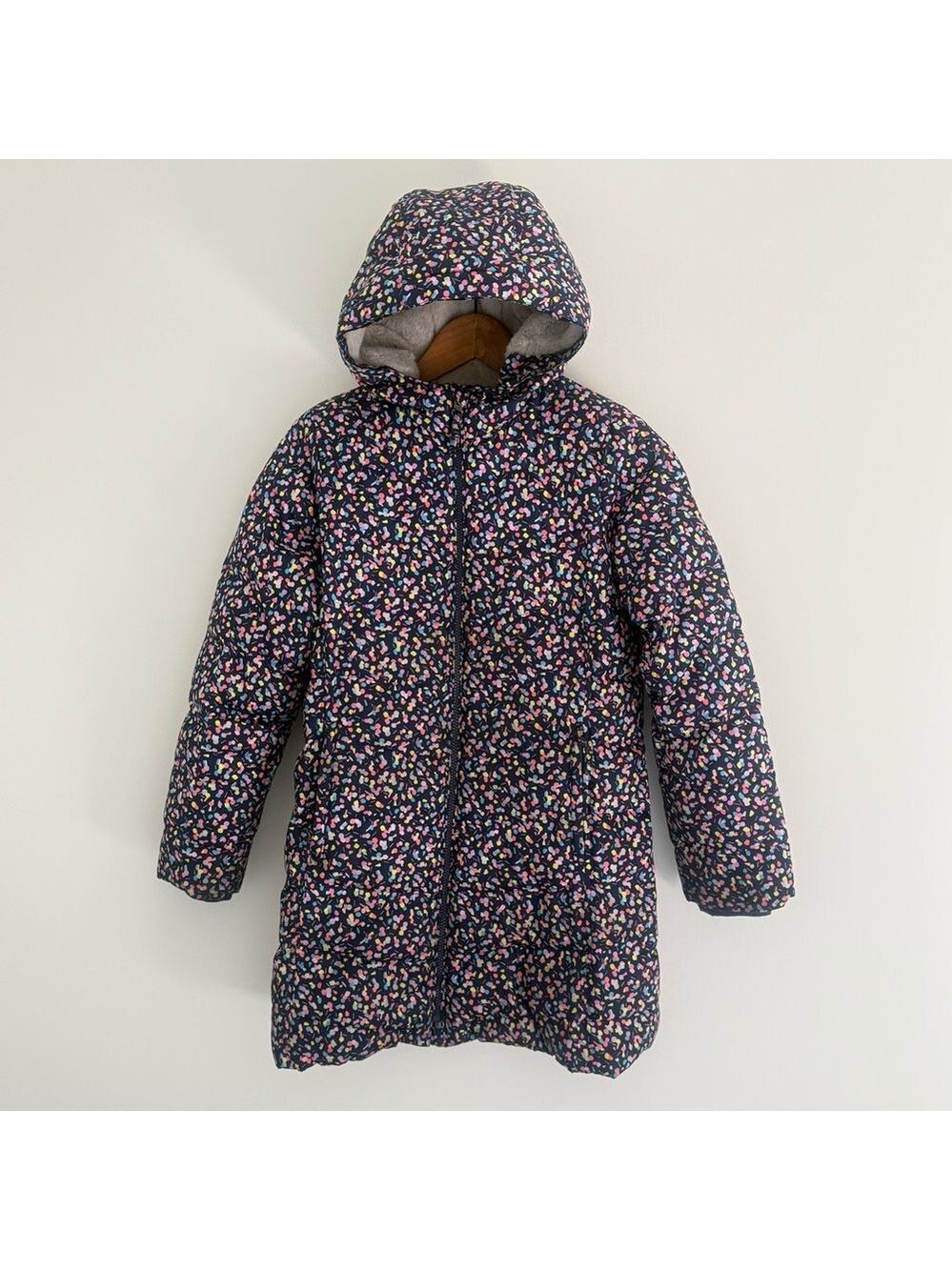 Lands' End Floral Long Winter Parka Hooded Coat Faux Fur Lining Sz Large 10-12